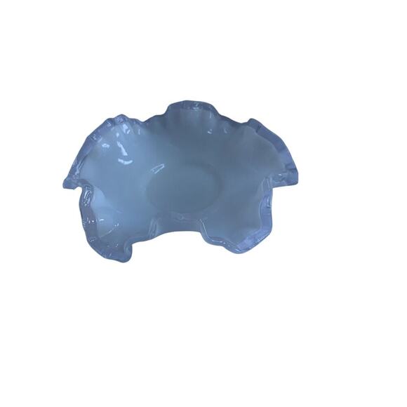 Fenton Style Opalescent Silver Crest White Glass Bonbon Candy Dish Vintage - Picture 9 of 11